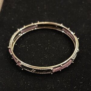 Elegant Silvertone and Purple Beaded Bangle with seed beads